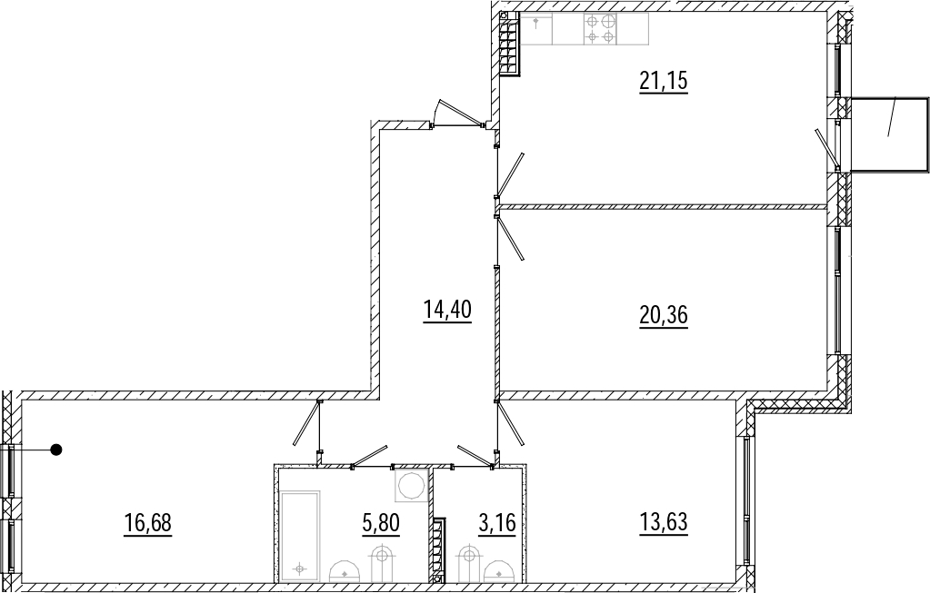3-комнатная квартира 95.7 м², 7/9 эт., ЖК «Мануфактура James Beck»
